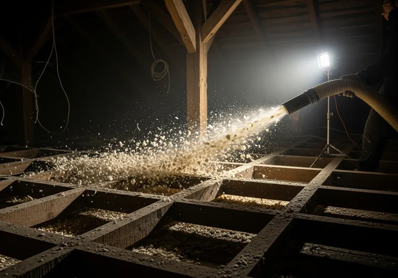 Soufflage de laine minérale sur le plancher de combles perdus à Pau